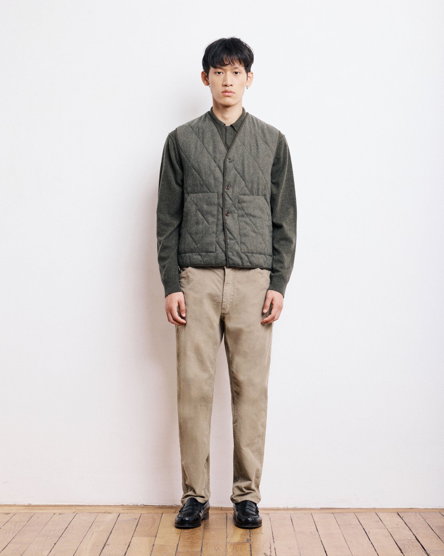 Gilet Homme en Flanelle de Laine Vert Militaire Vince