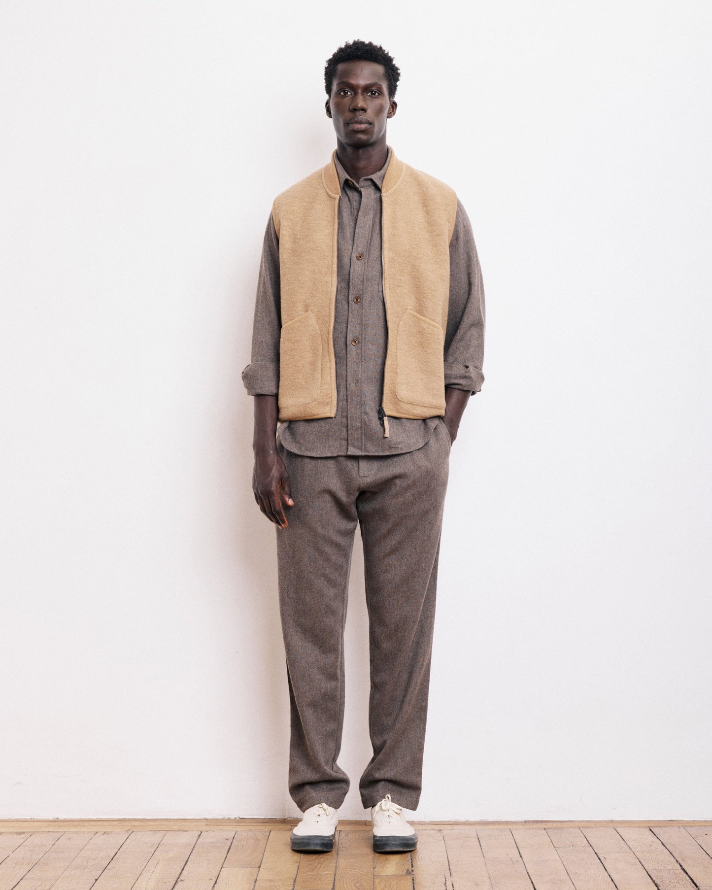 Gilet Homme en Laine Bouillie Camel Vest