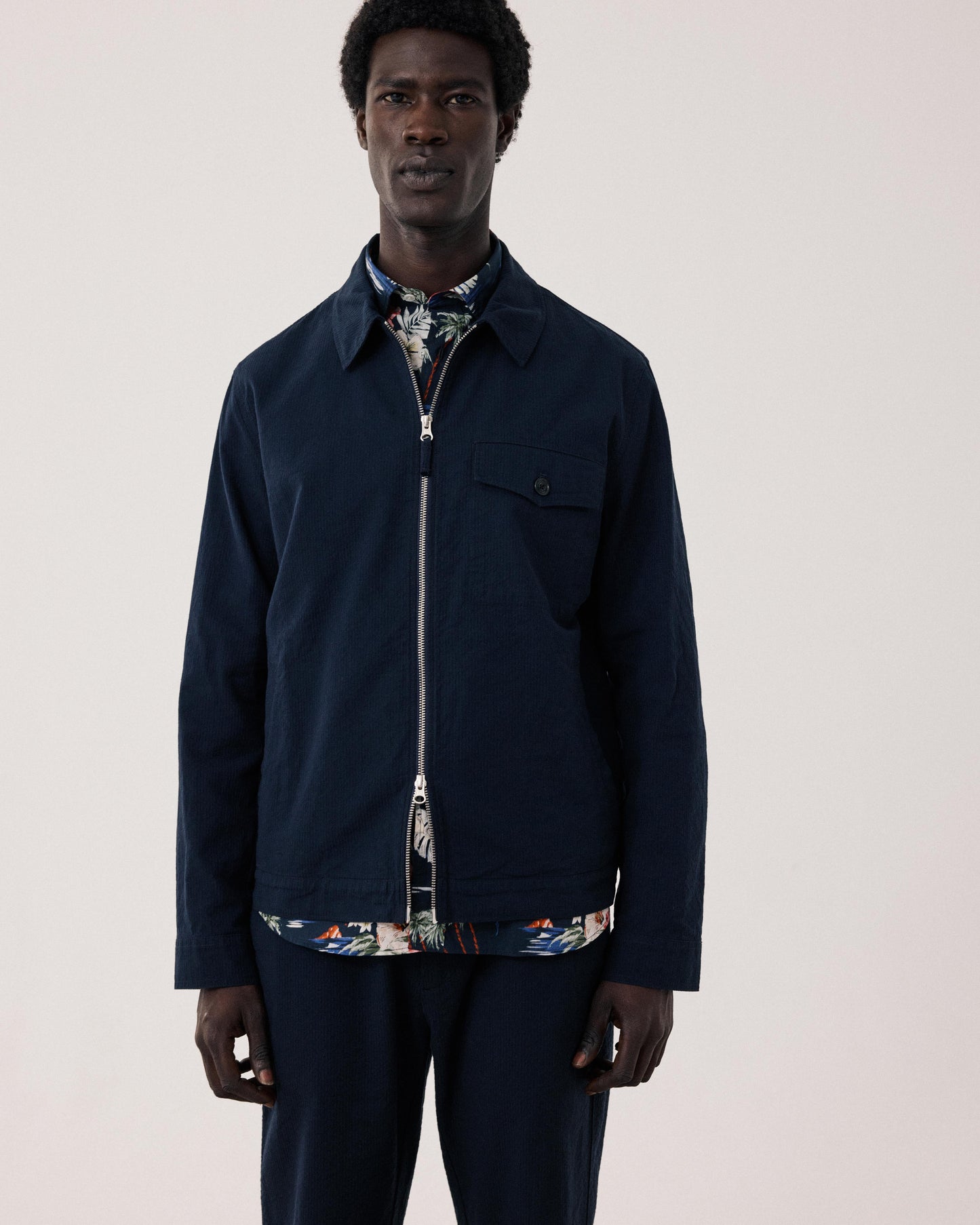 Blouson Homme en Seersucker Bleu Marine Danny