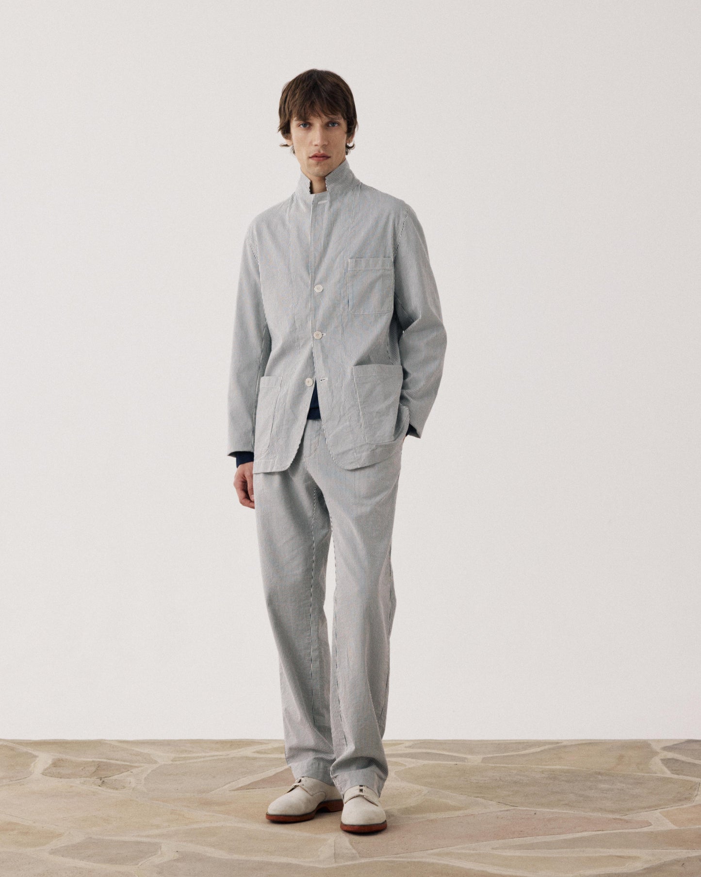 Veste Homme en Seersucker Bleu Marine & Ecru Julian