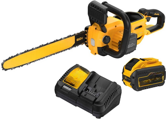 16" 60V Cordless Chainsaw + 1 x 12Ah Flexvolt 20V/60V Battery and DCB118 220V Charger