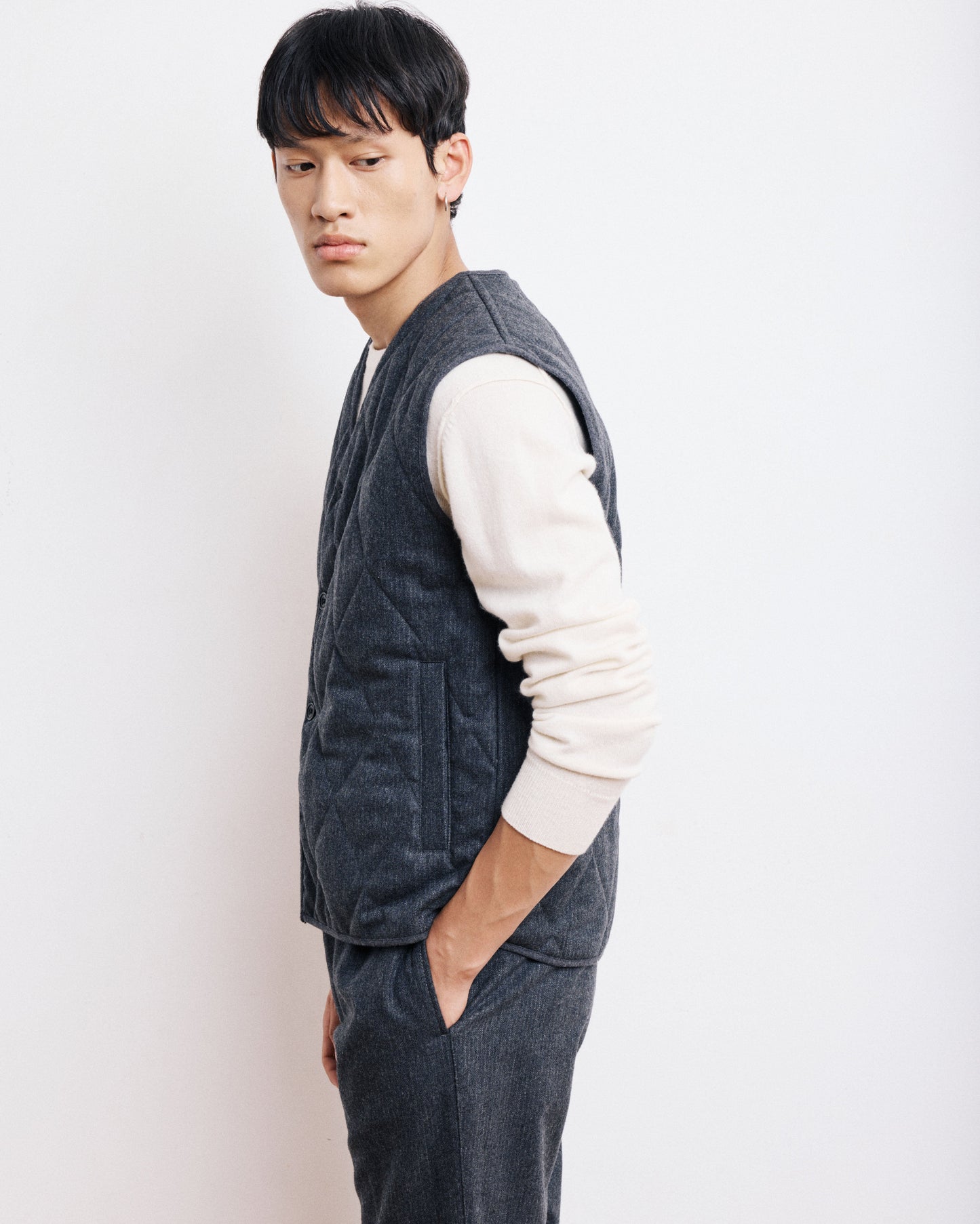 Gilet Homme en Flanelle Rayée Gris Vic