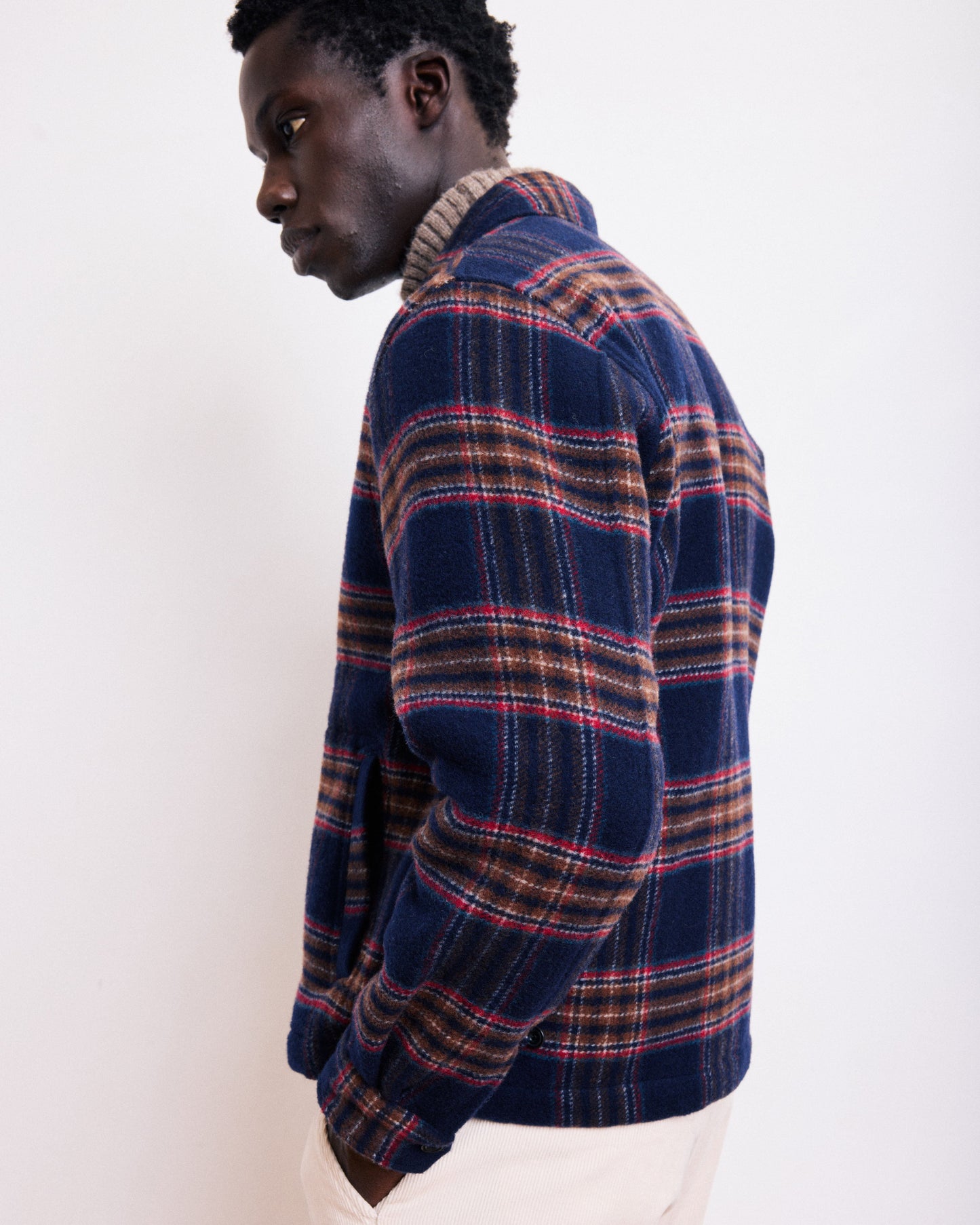 Blouson Homme en Laine Double Face à carreaux Bleu Marine Dave