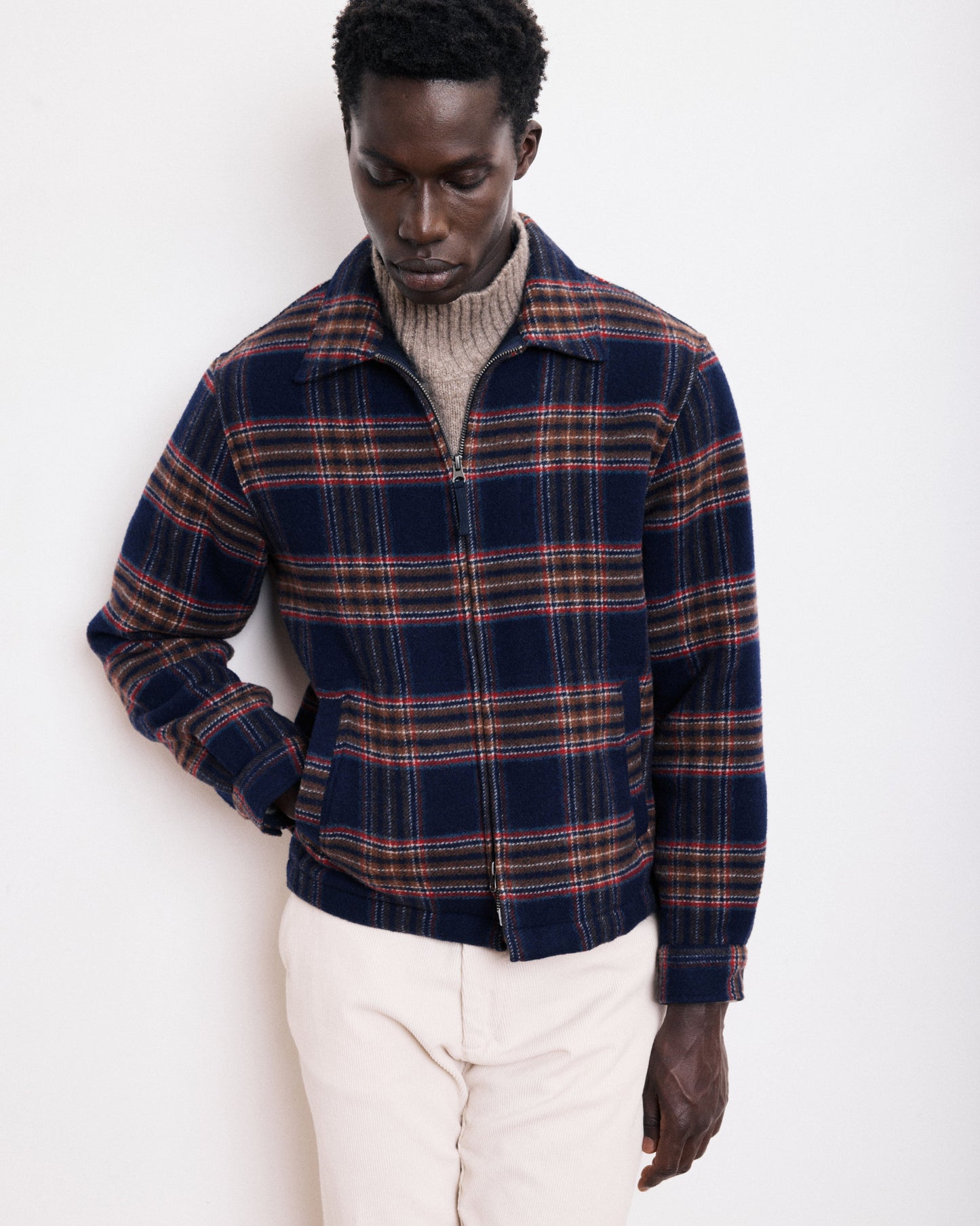 Blouson Homme en Laine Double Face à carreaux Bleu Marine Dave