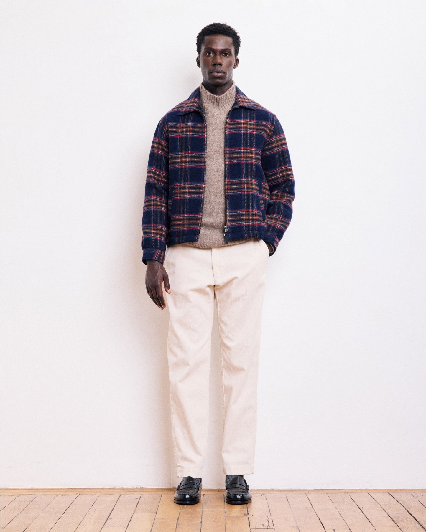 Blouson Homme en Laine Double Face à carreaux Bleu Marine Dave