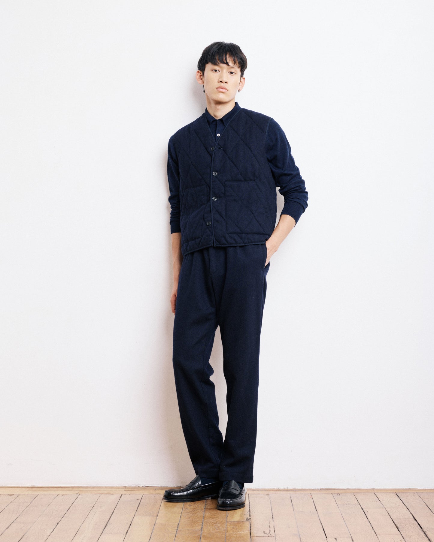 Gilet Homme en Flanelle de Laine Bleu Marine Vince