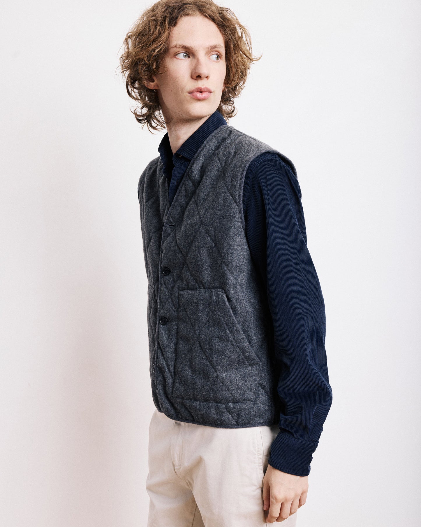 Gilet Homme en Flanelle de Laine Gris Vince