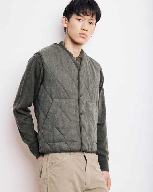 Gilet Homme en Flanelle de Laine Vert Militaire Vince