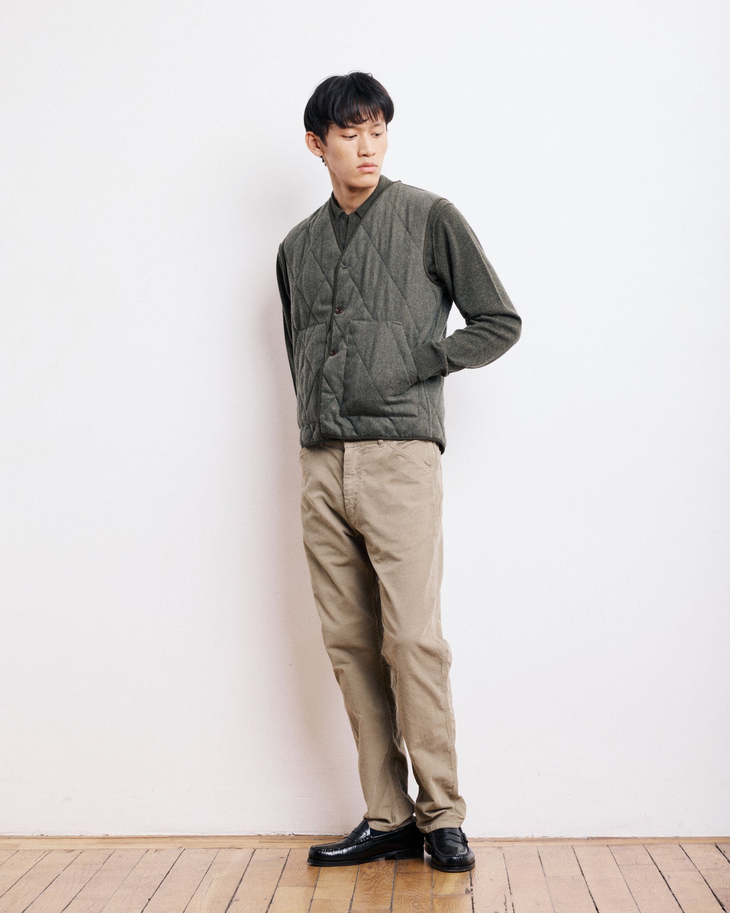 Gilet Homme en Flanelle de Laine Vert Militaire Vince