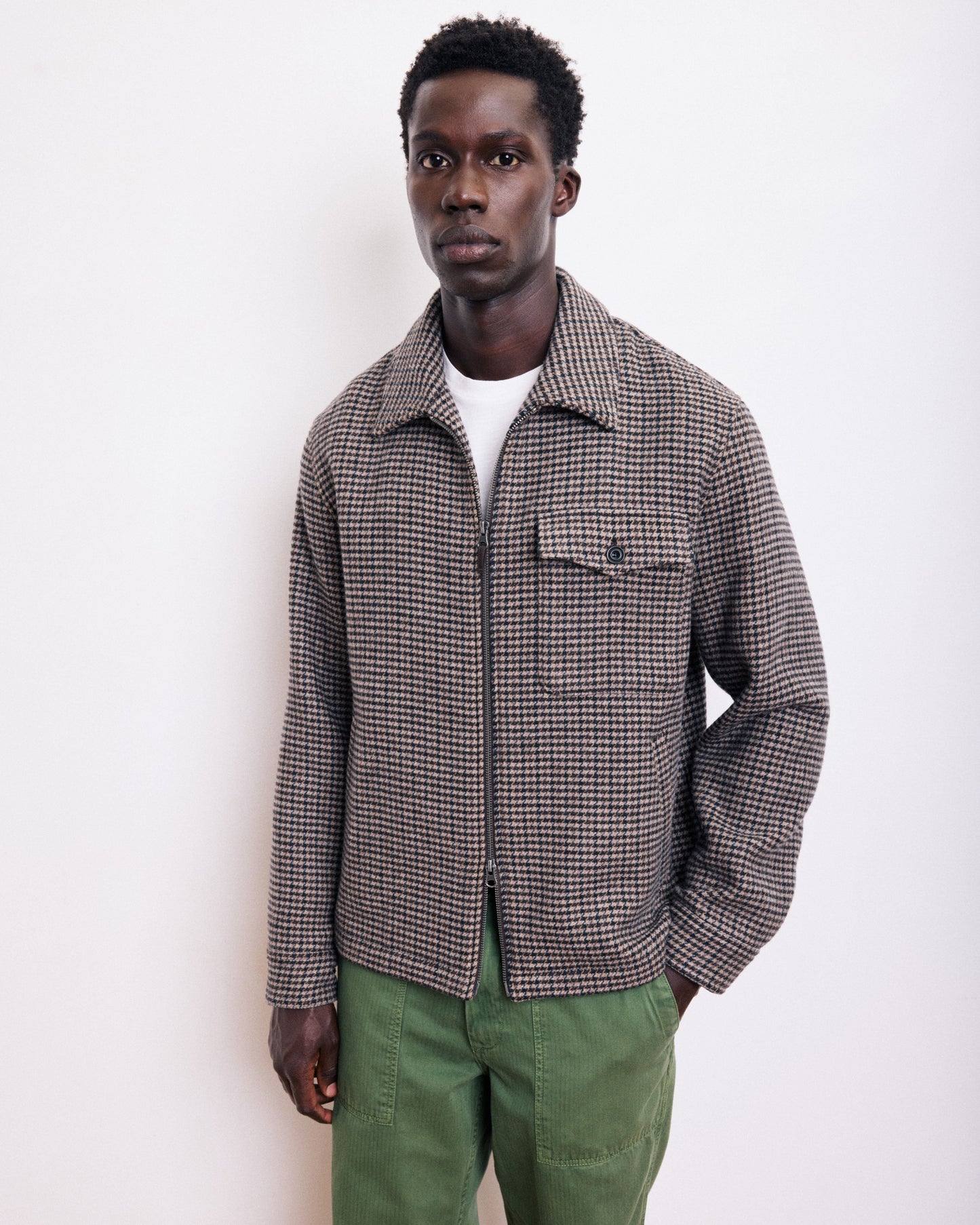 Blouson Homme en Laine Pied de poule Marron Dandy