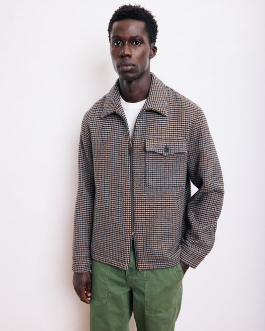 Blouson Homme en Laine Pied de poule Marron Dandy