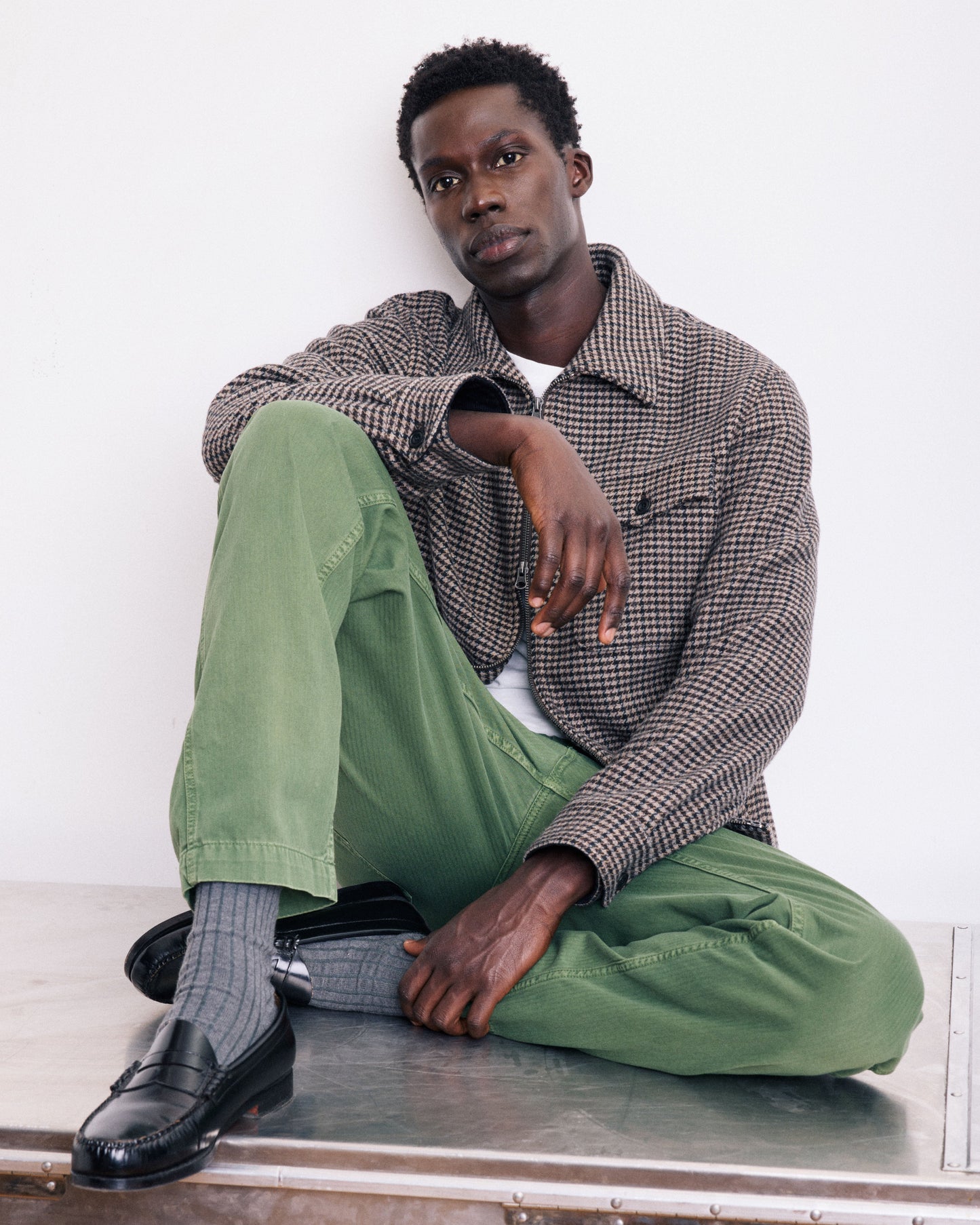 Blouson Homme en Laine Pied de poule Marron Dandy