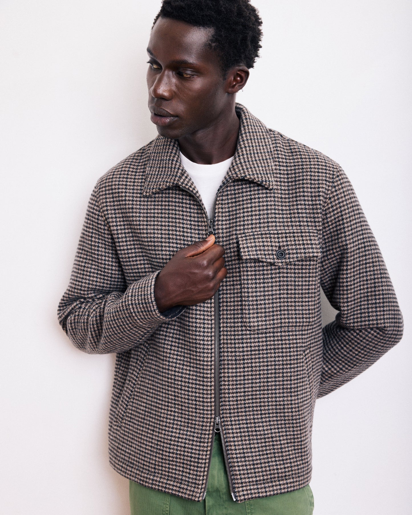 Blouson Homme en Laine Pied de poule Marron Dandy