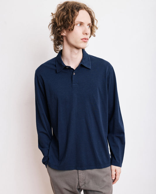Polo Homme en Coton Slub Bleu Marine