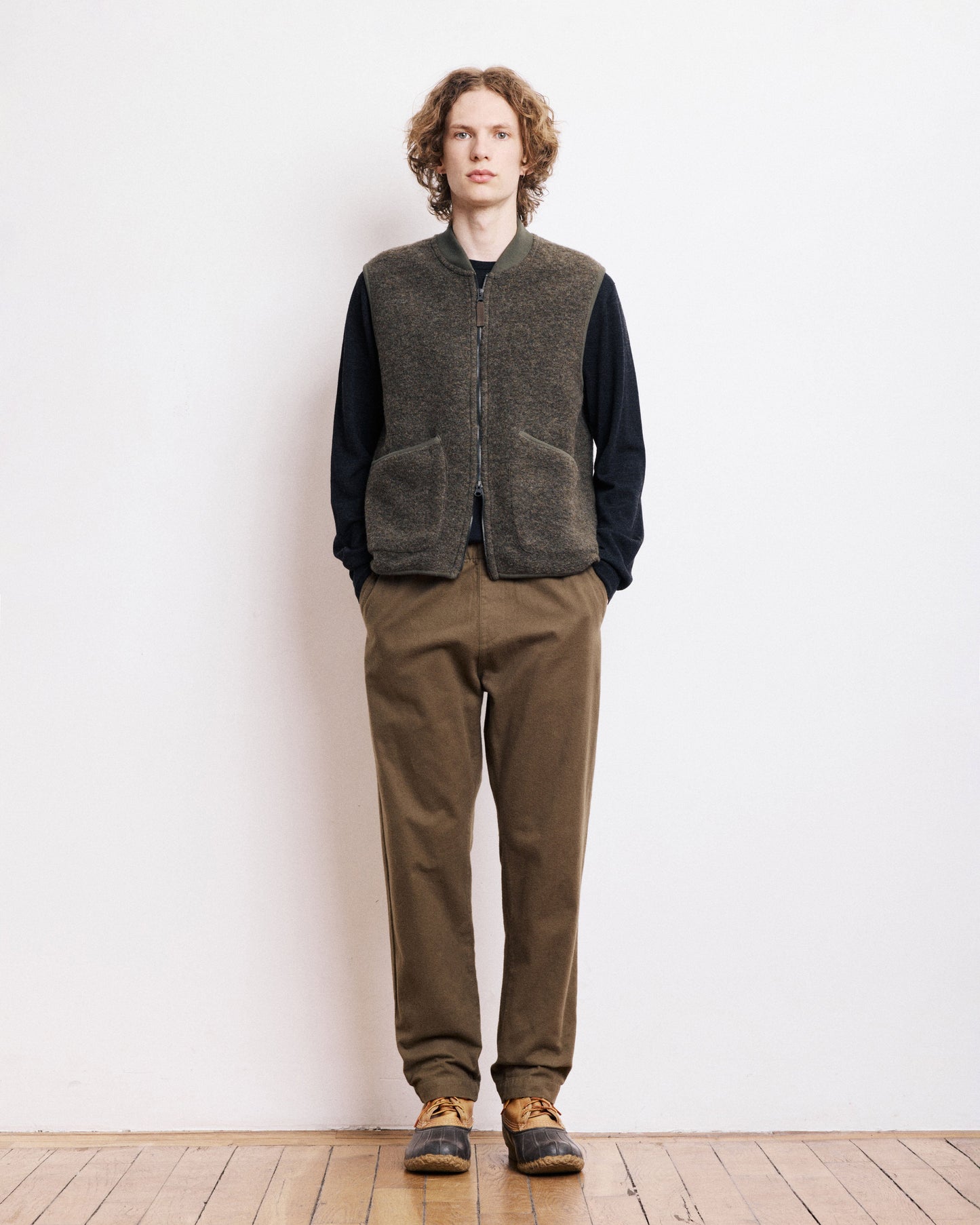 Gilet Homme en Laine Bouillie Vert Militaire Vest