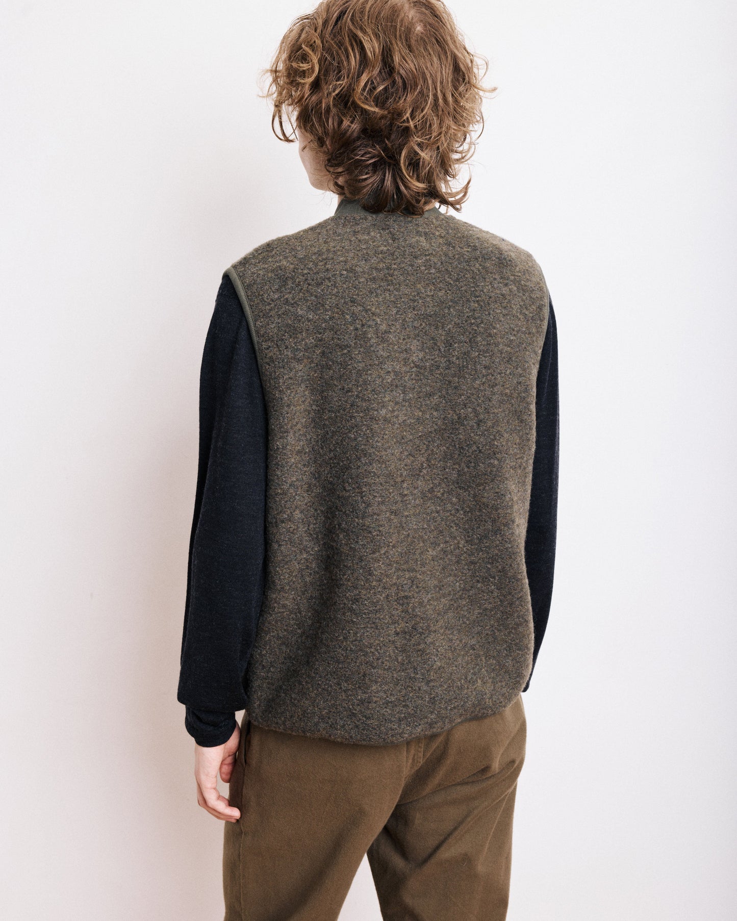 Gilet Homme en Laine Bouillie Vert Militaire Vest