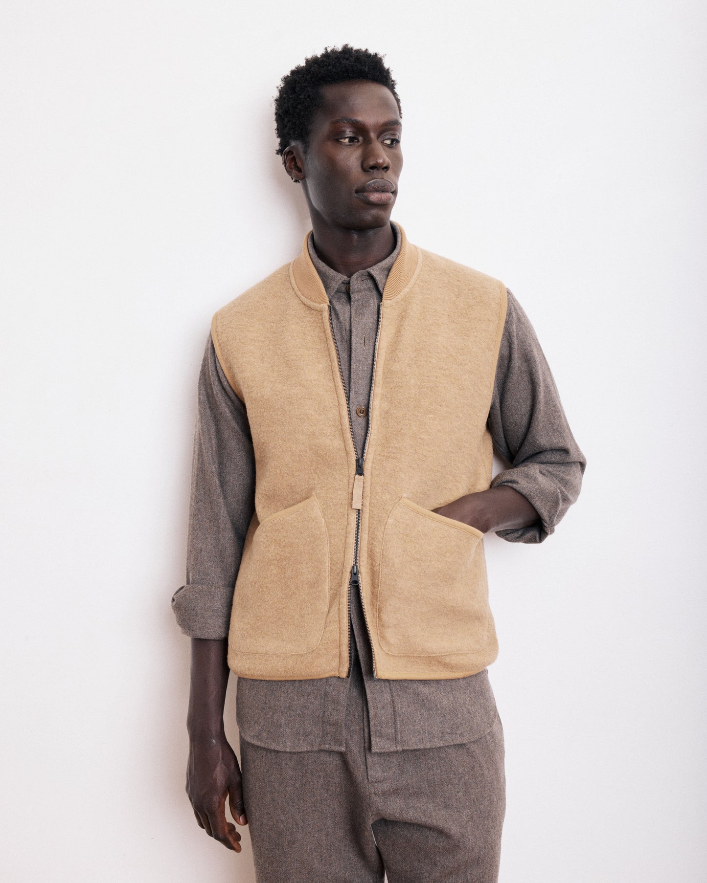 Gilet Homme en Laine Bouillie Camel Vest