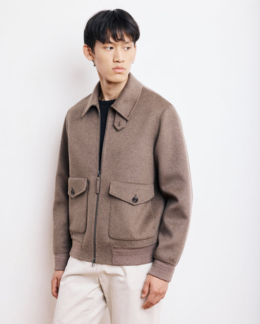 Blouson Homme en Laine Double Face Taupe Doug