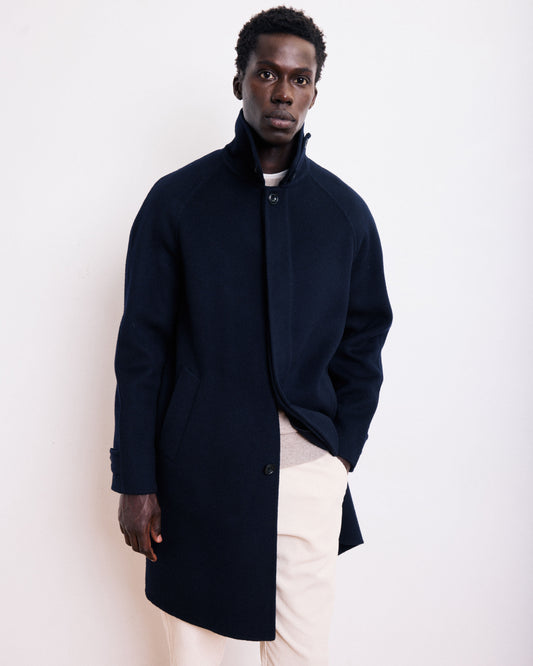 Manteau Homme en Laine Double Face Bleu Marine Graig