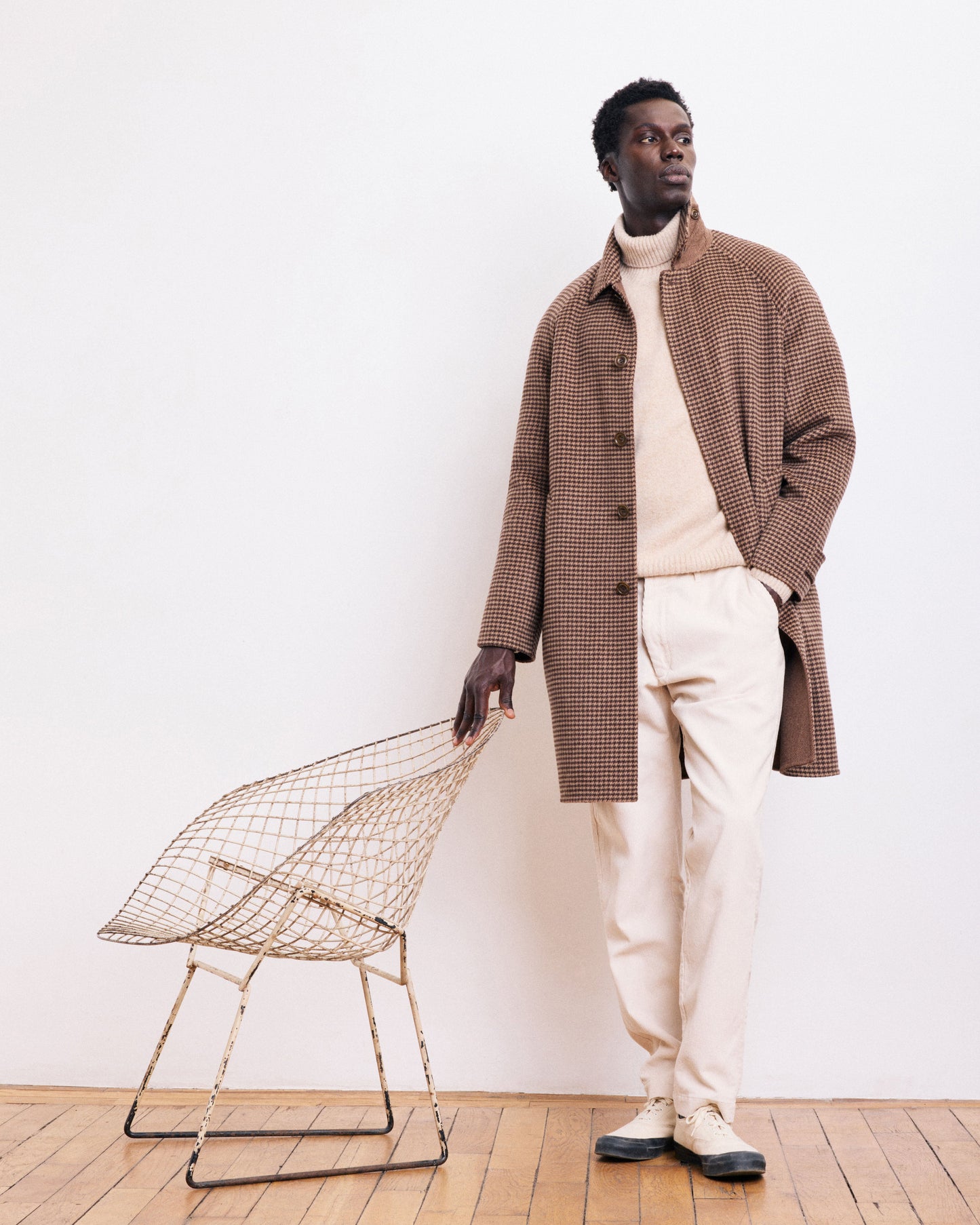 Manteau Homme en Laine Double Face pied-de-poule Marron Graig