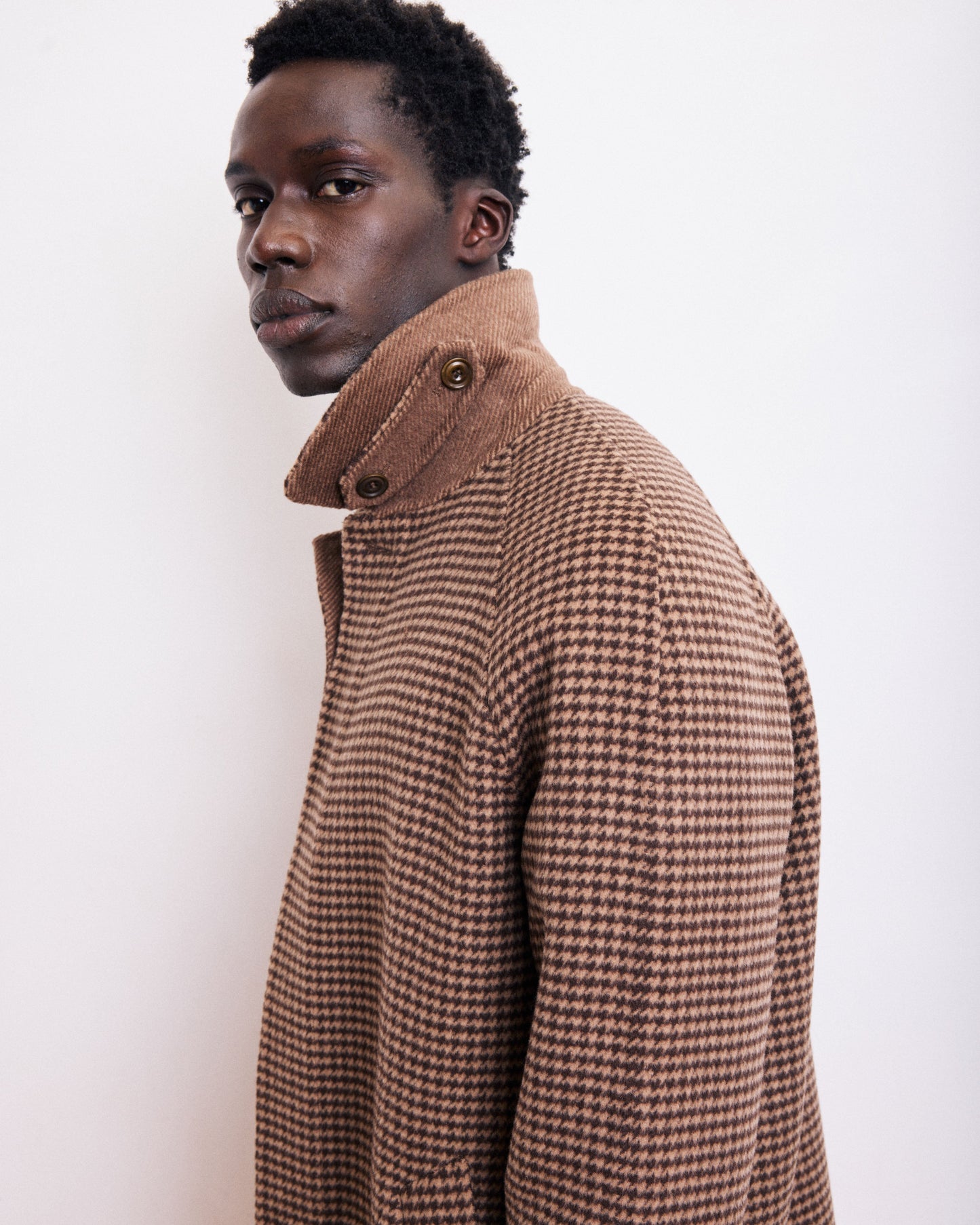 Manteau Homme en Laine Double Face pied-de-poule Marron Graig