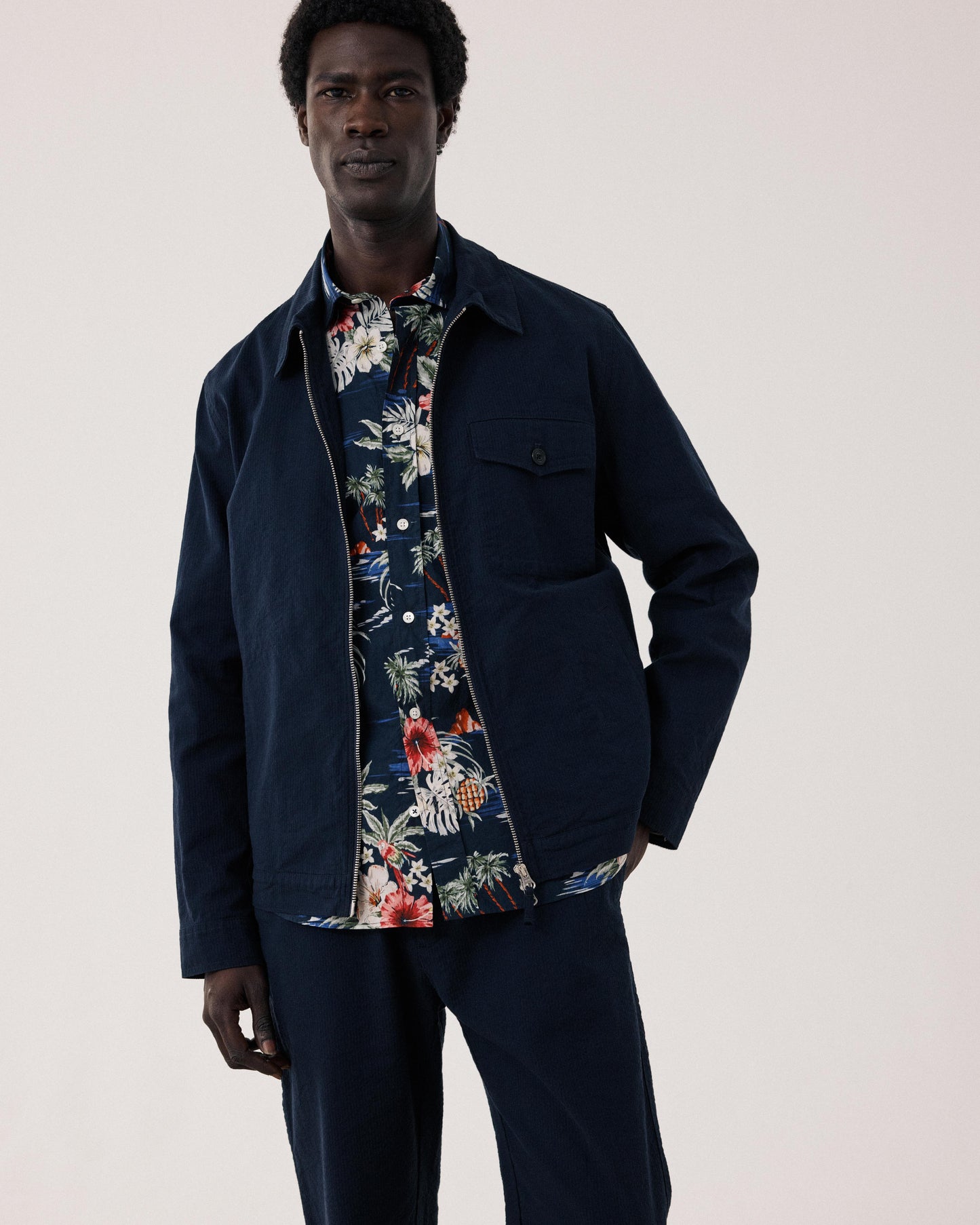 Blouson Homme en Seersucker Bleu Marine Danny