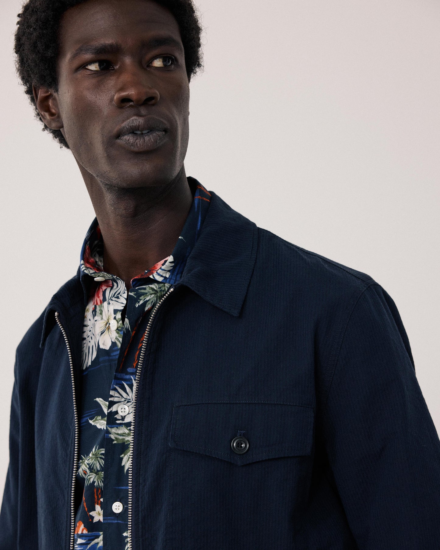 Blouson Homme en Seersucker Bleu Marine Danny