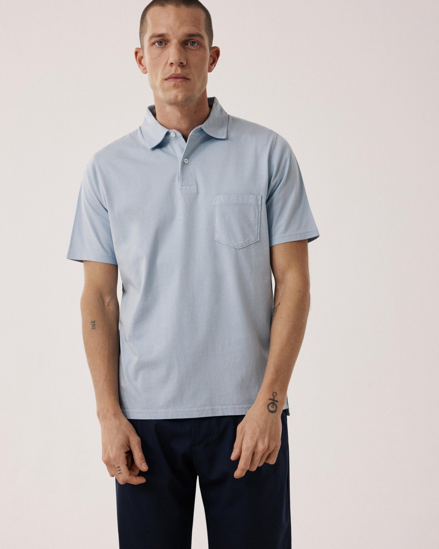 Polo Homme en Jersey de Coton Bleu Clair