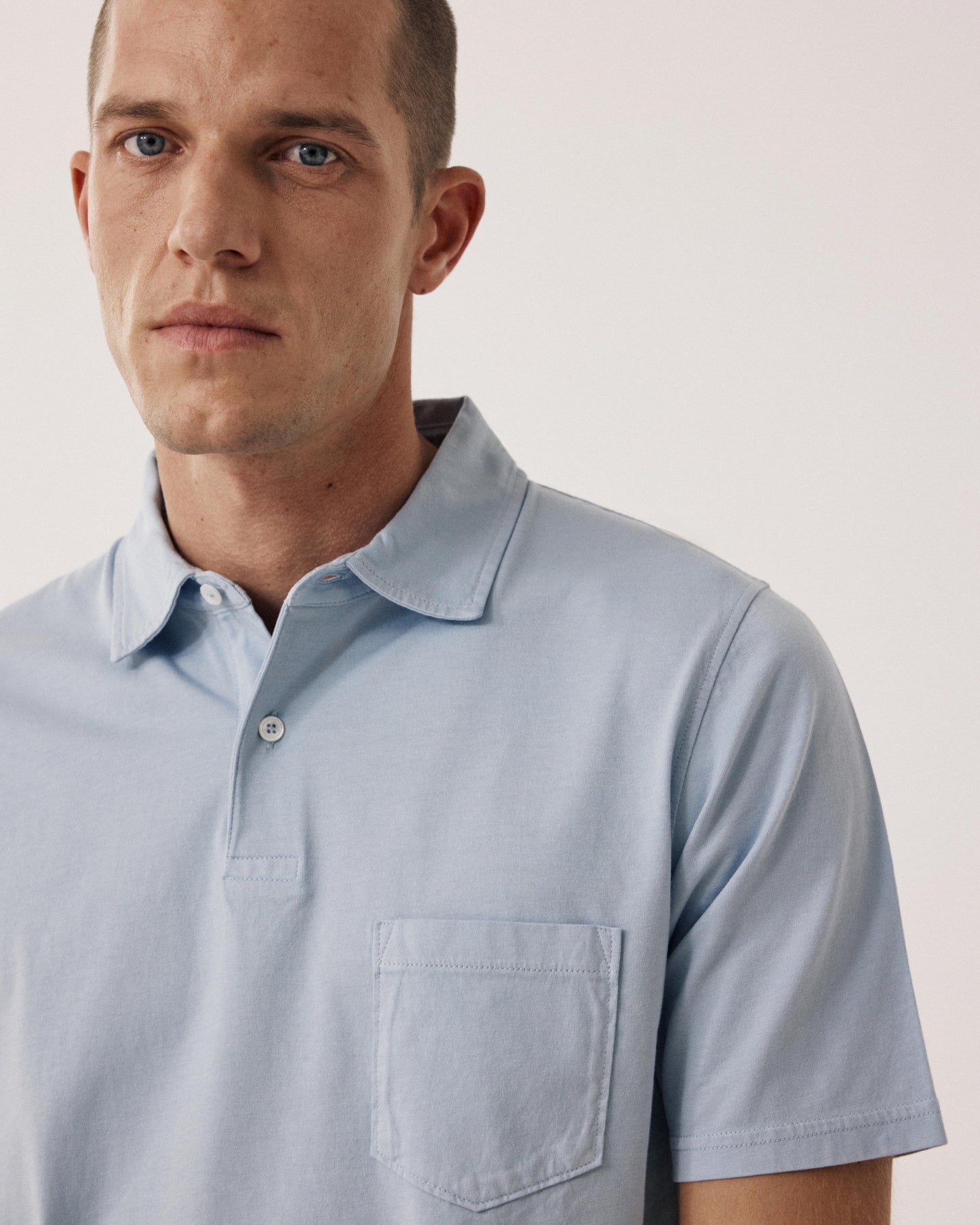 Polo Homme en Jersey de Coton Bleu Clair