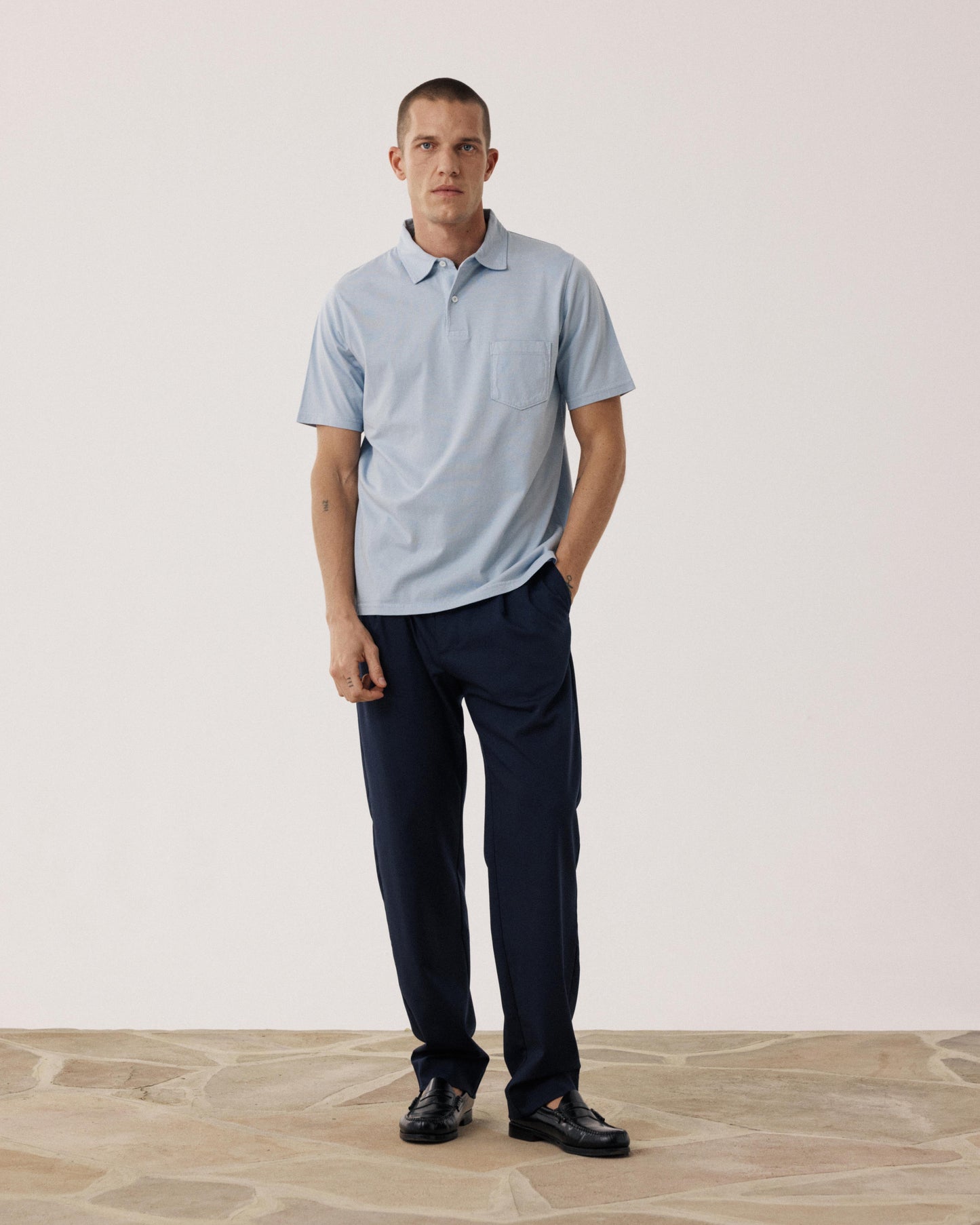 Polo Homme en Jersey de Coton Bleu Clair