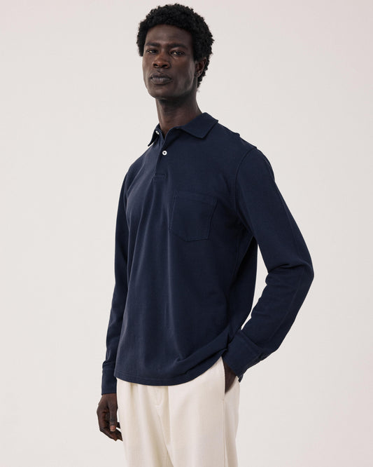 Polo Homme en Coton Piqué Bleu Nuit