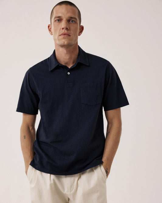 Polo Homme en Coton Slub Bleu Nuit
