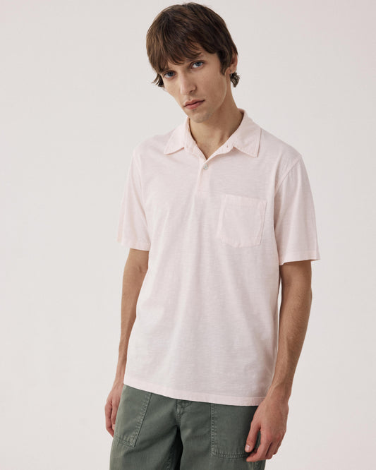 Polo Homme en Coton Slub Rose Pâle