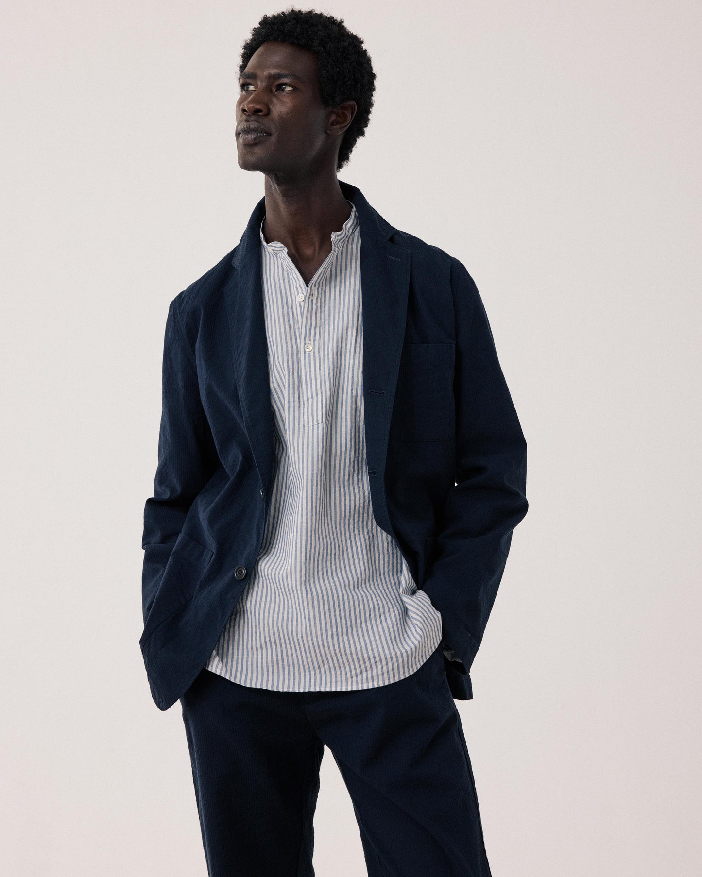 Veste Homme en Seersucker Bleu Marine Julian