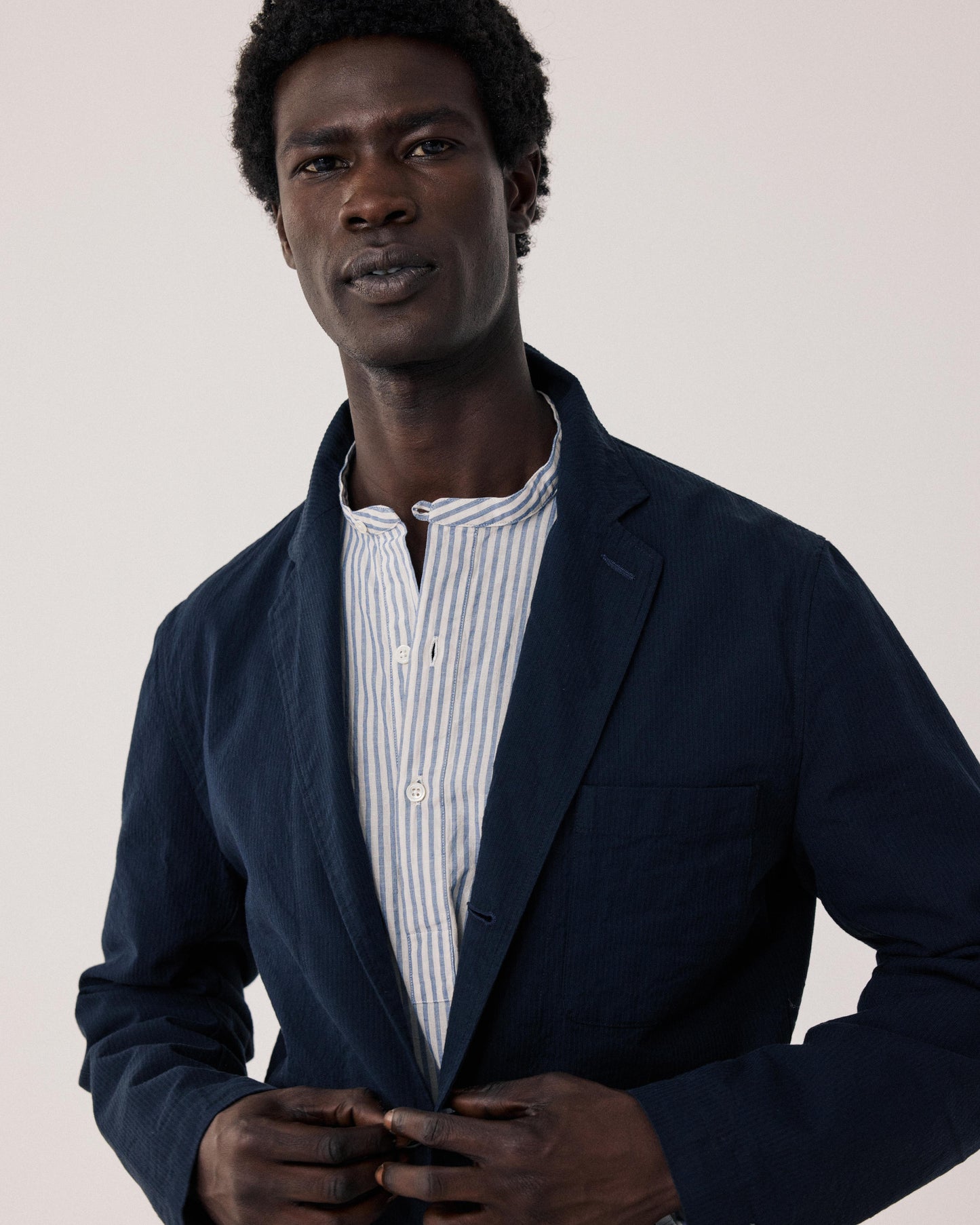 Veste Homme en Seersucker Bleu Marine Julian