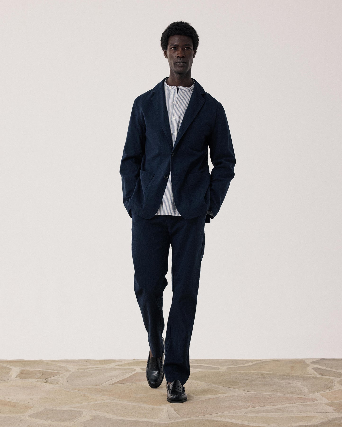 Veste Homme en Seersucker Bleu Marine Julian