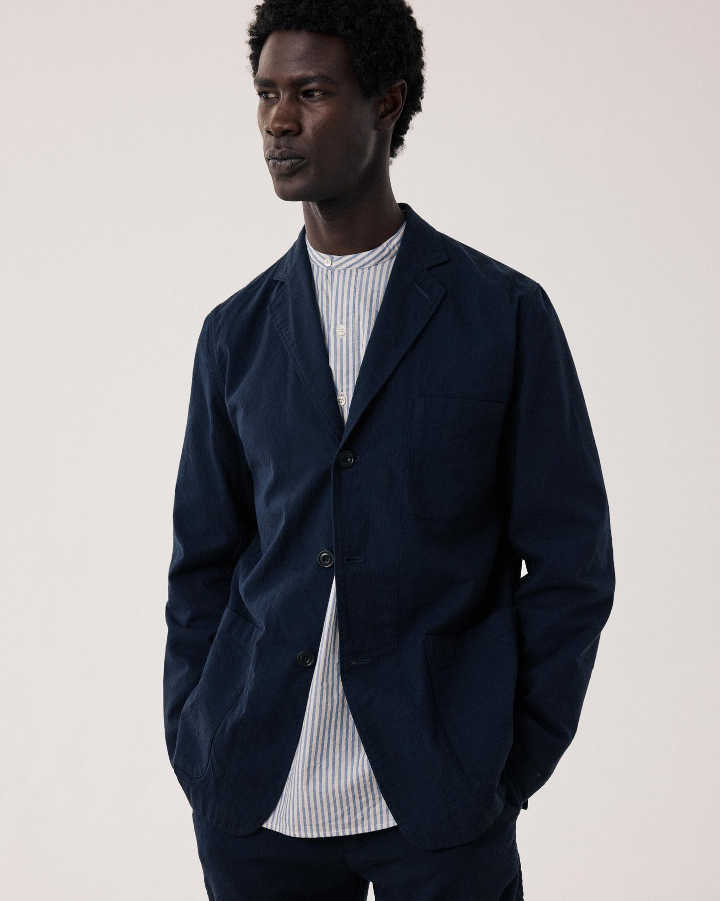 Veste Homme en Seersucker Bleu Marine Julian