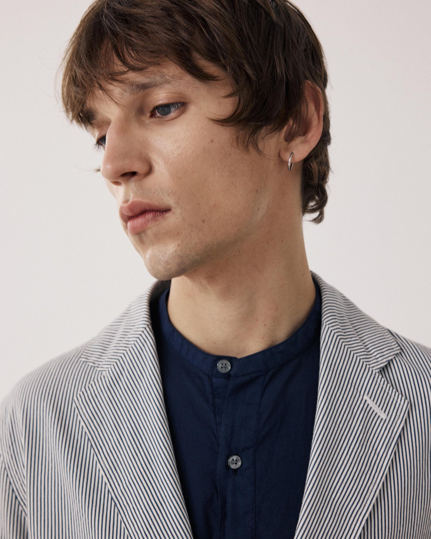 Veste Homme en Seersucker Bleu Marine & Ecru Julian