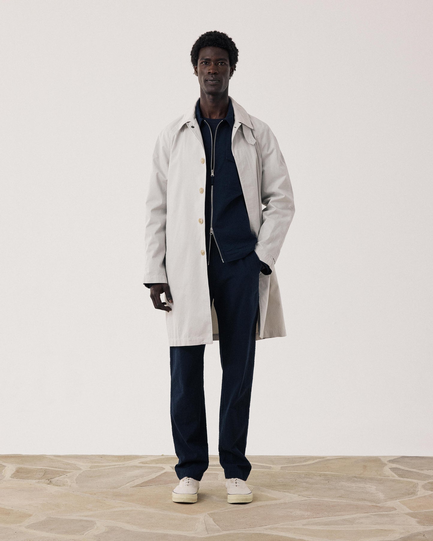 Manteau Homme en Gabardine de Coton Beige Cooler