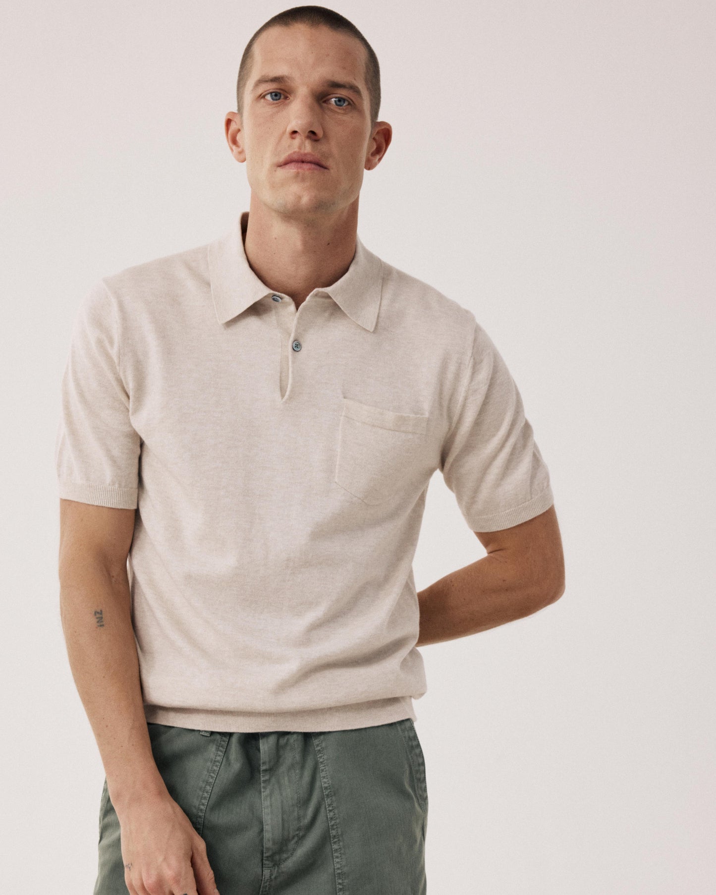 Polo Homme en maille Coton Supima & Cachemire Beige