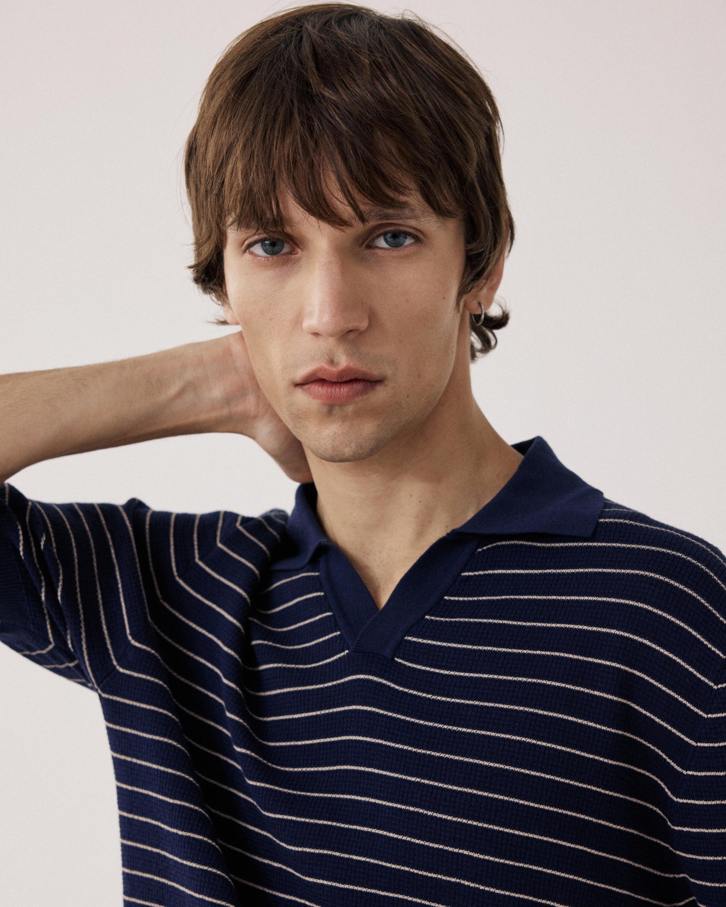 Polo Homme en maille de coton gaufré à rayures Bleu