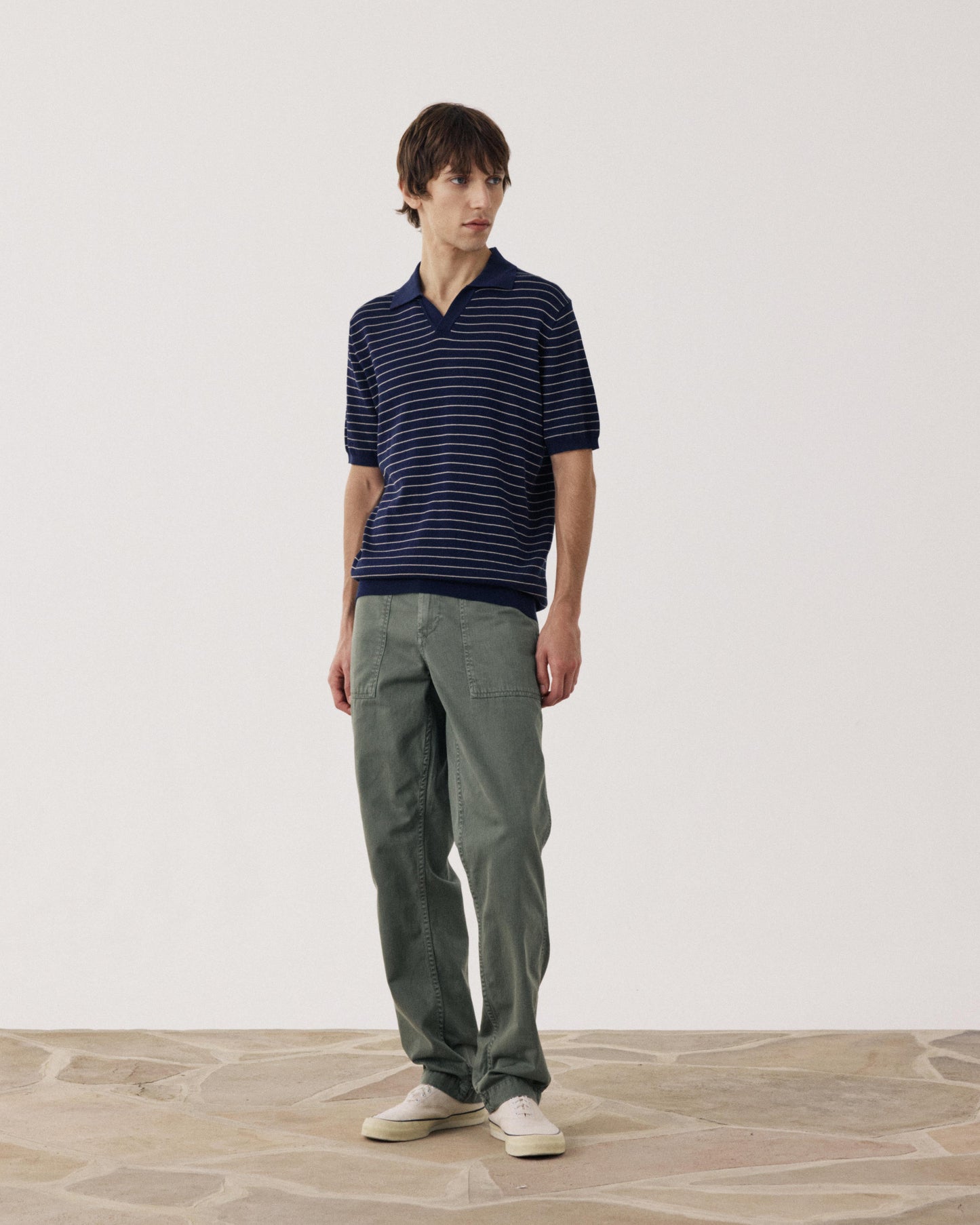 Polo Homme en maille de coton gaufré à rayures Bleu