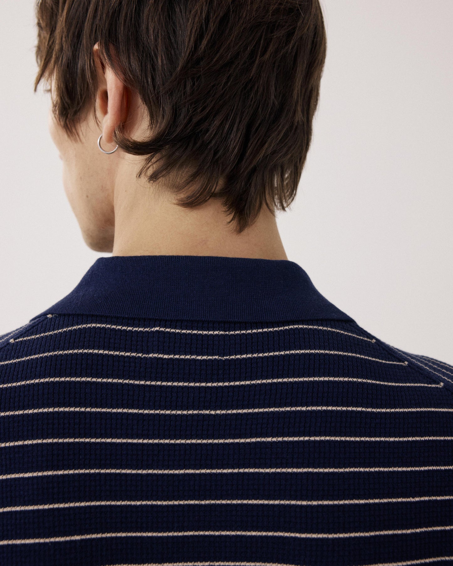 Polo Homme en maille de coton gaufré à rayures Bleu