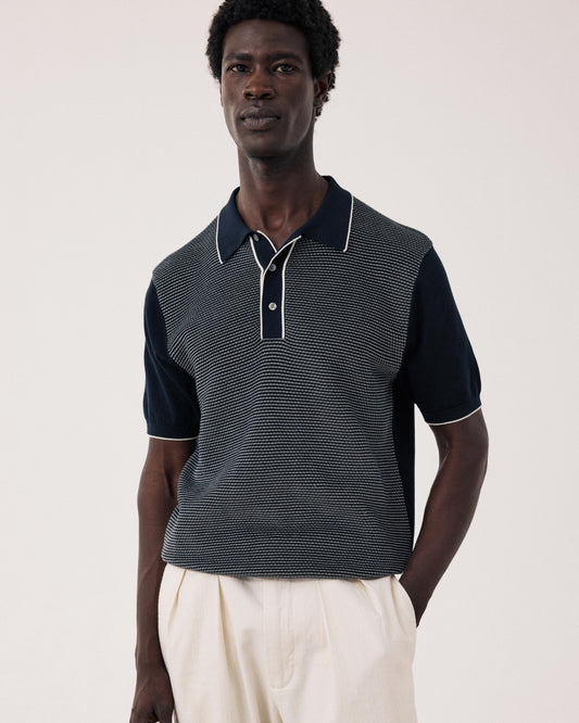 Polo Homme en maille Jacquard Bleu Nuit
