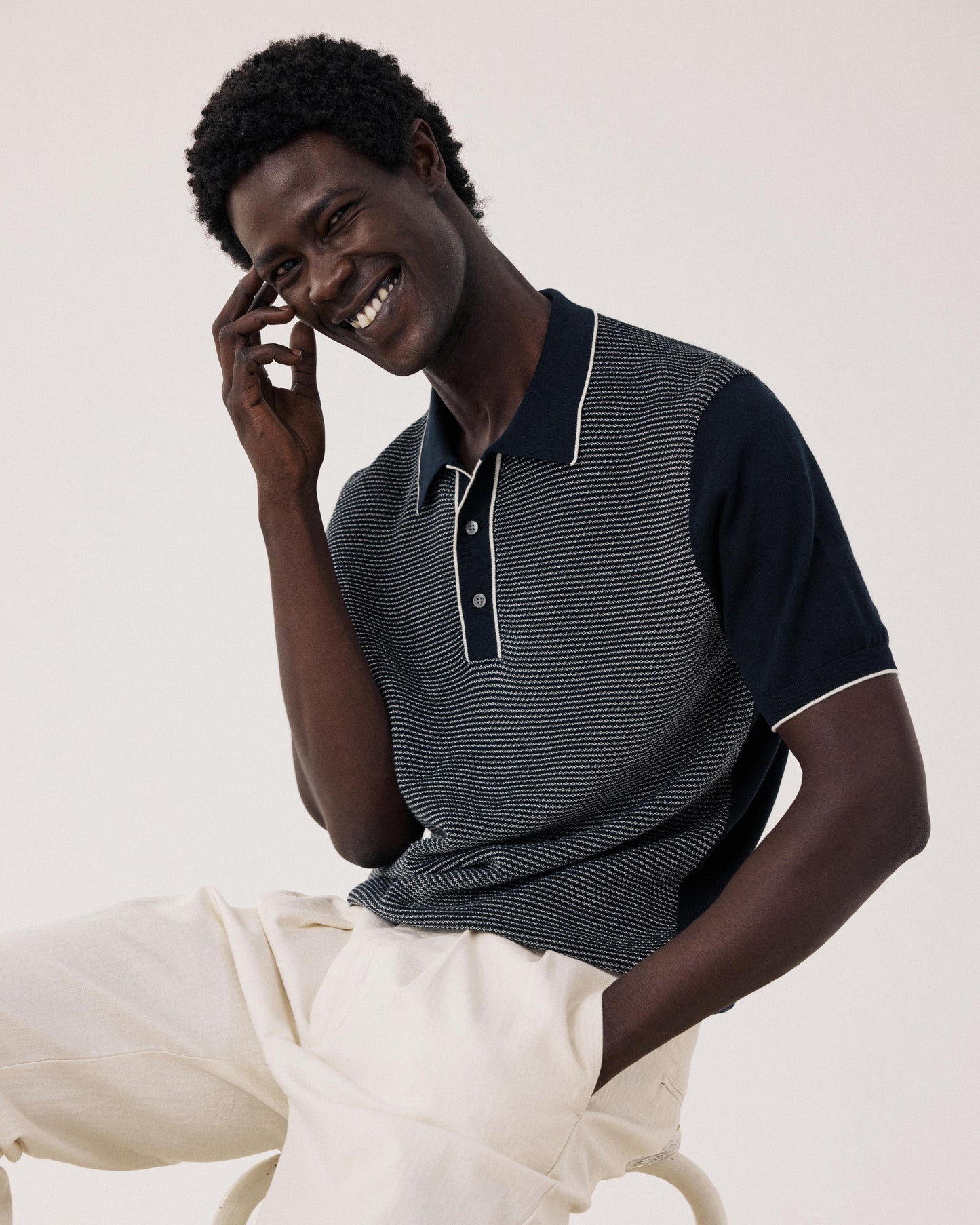 Polo Homme en maille Jacquard Bleu Nuit