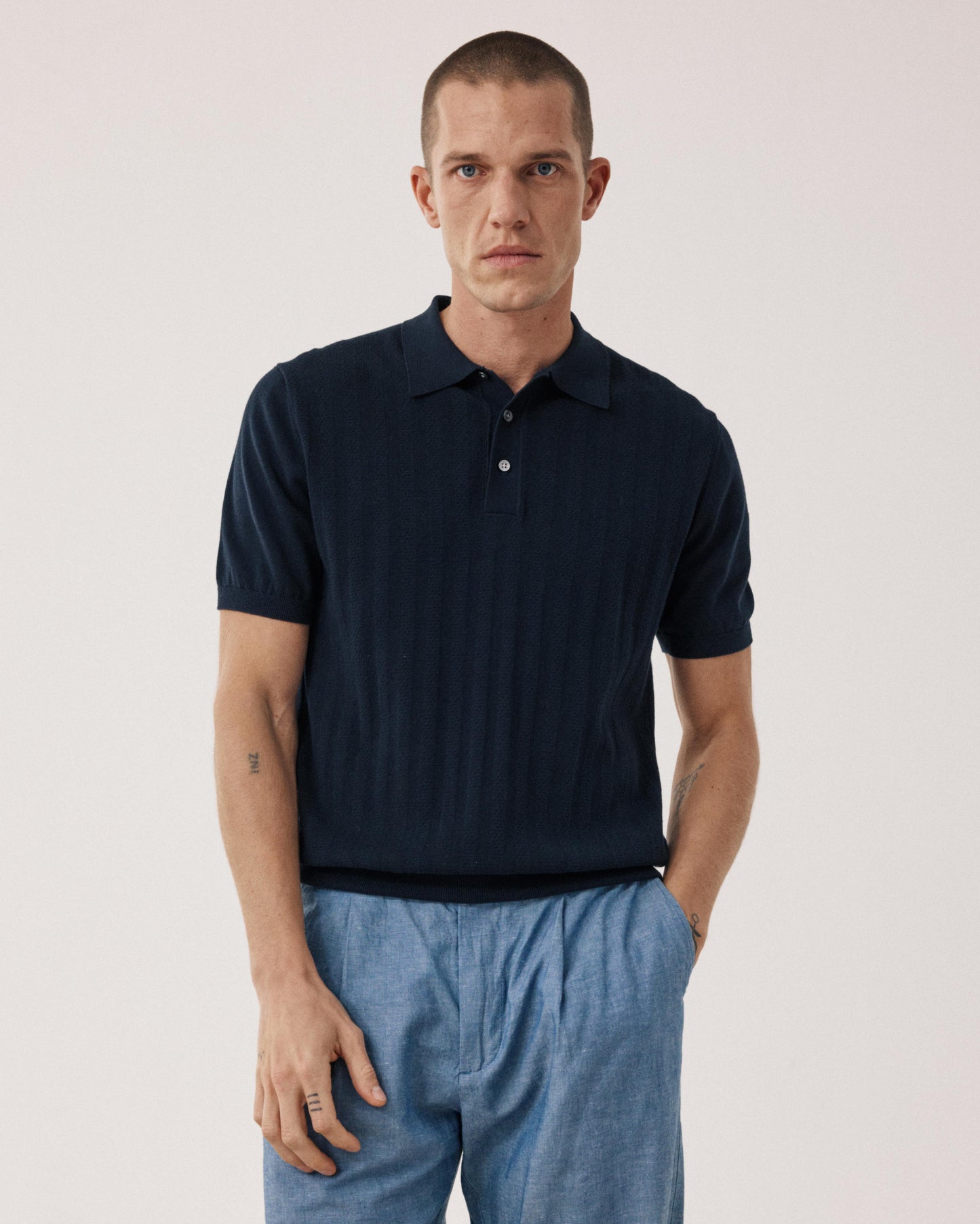 Polo Homme en maille retro Bleu Nuit