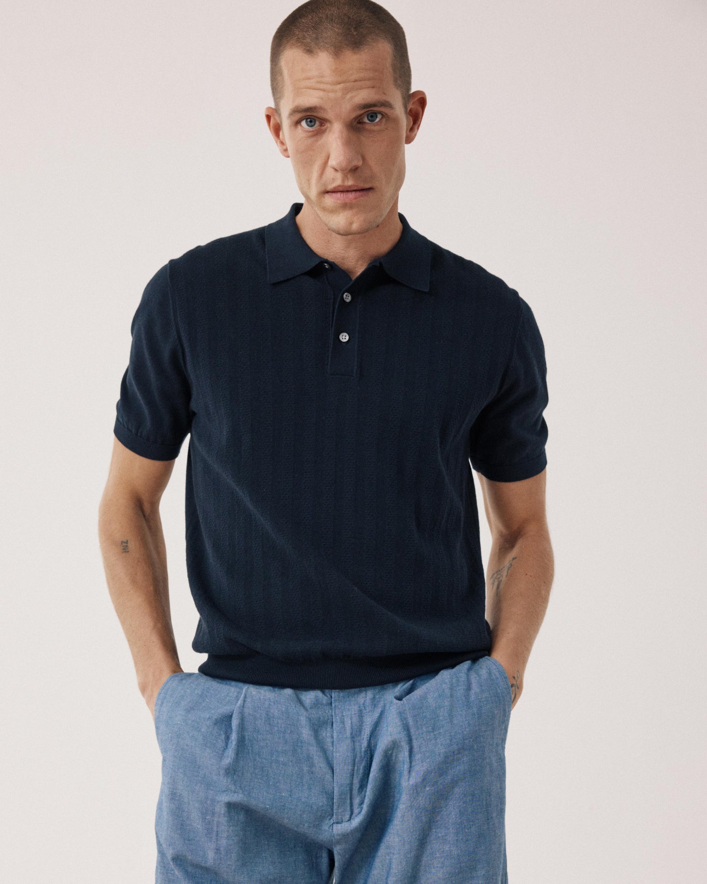 Polo Homme en maille retro Bleu Nuit